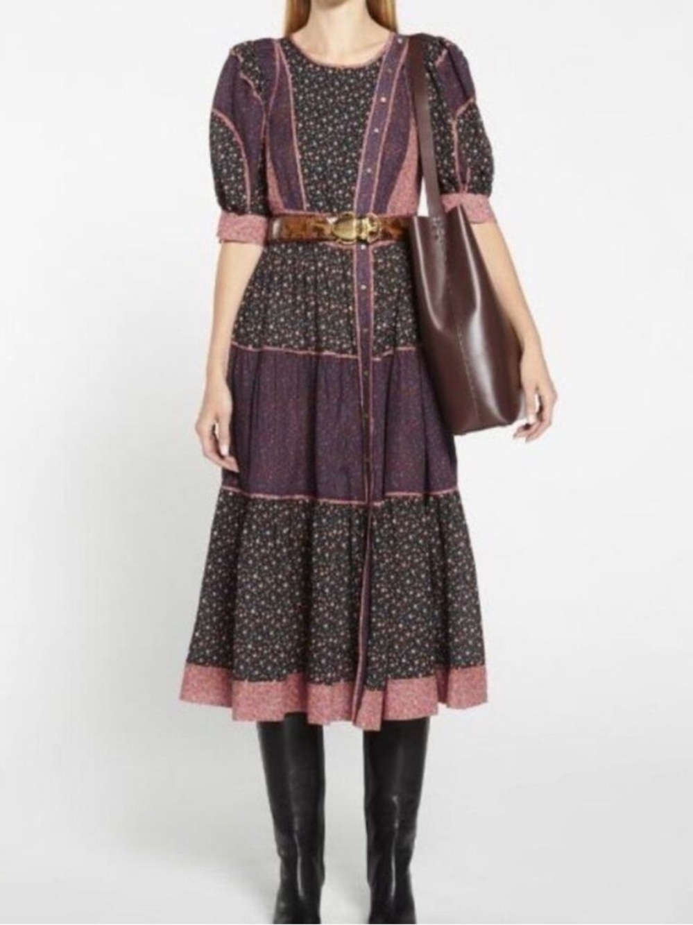 Ulla Johnson Verona Dress Size 12 Floral Puff Sleeve Prairie Boho Patchwork
